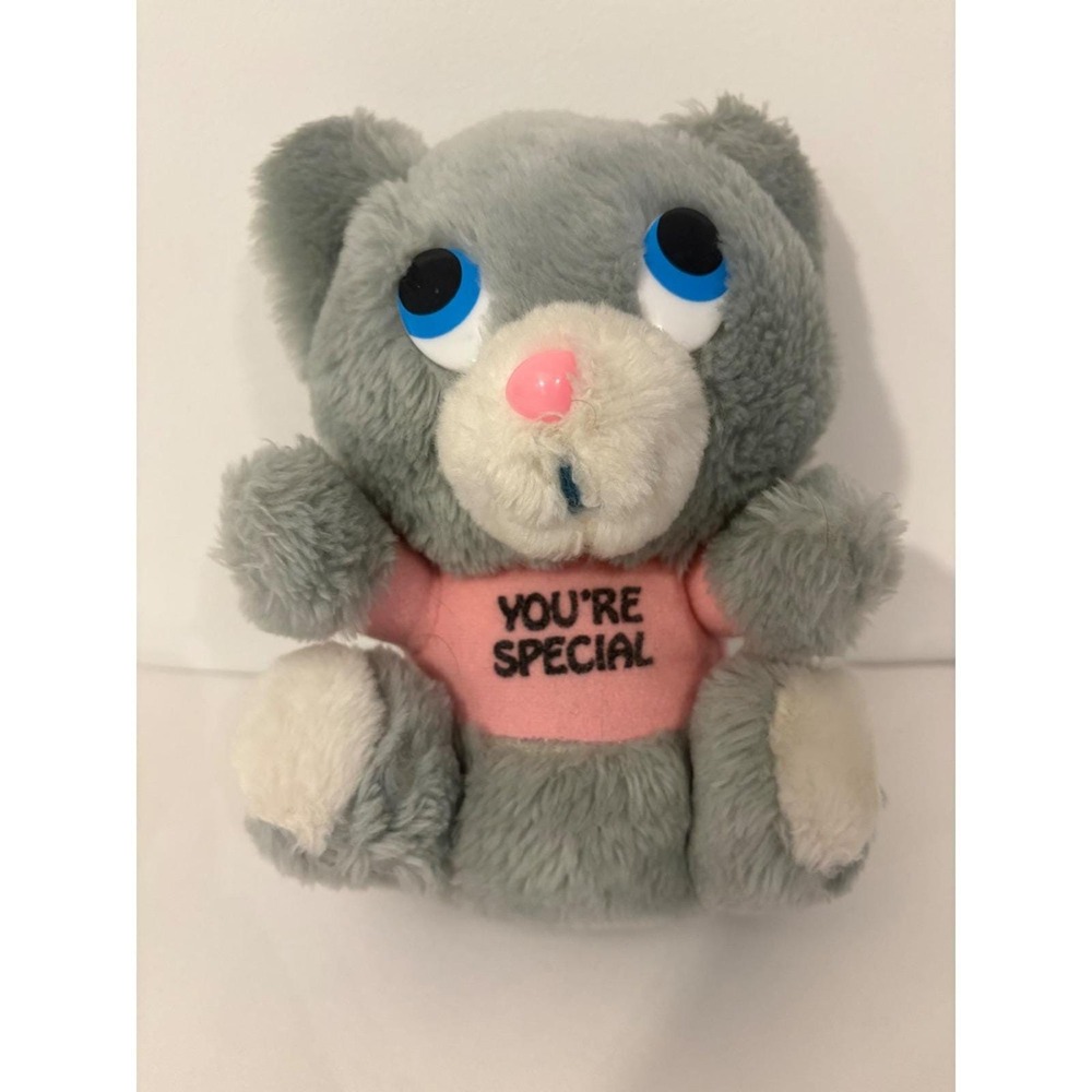 Vintage Grey Plush Bear With Pink "You're Special" Shirt 1983 Approx‎ 7" tall